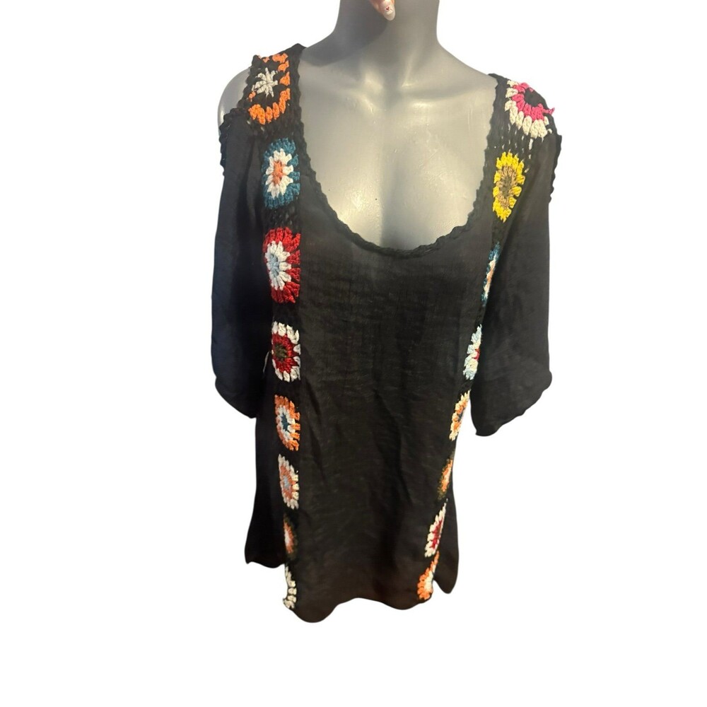 Shein crochet flower inlay beach cover up open shoulder small